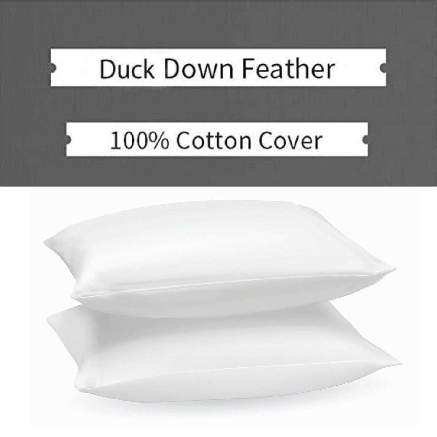 2x Duck Feather Pillows 100% Cotton Cover Hotel Quality Extra Filled Pillow - Arlinens