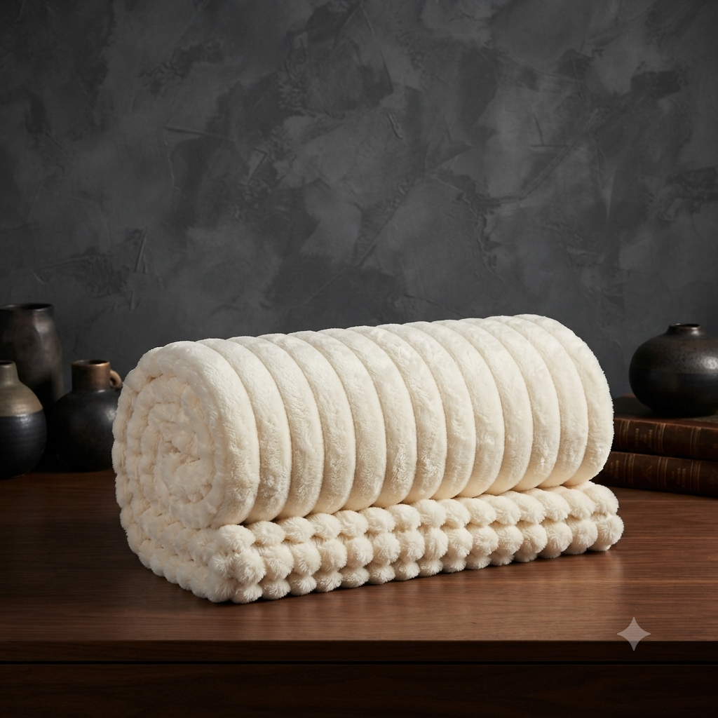 Fluffy Ribbed Fleece Blanket 350GSM Reversible Cosy Bed Throw Multiple Sizes