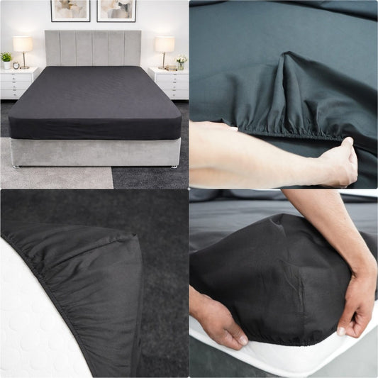 Plain Dyed Polycotton Fitted Sheets Single Double King Super King Pillowcases