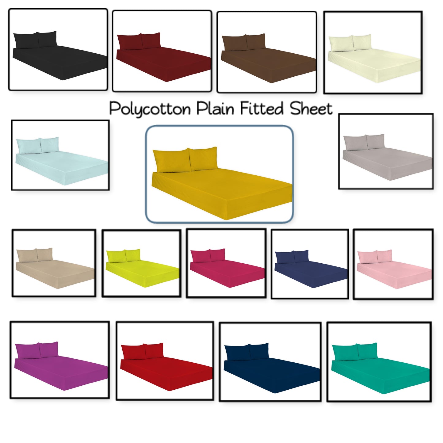 Plain Dyed Polycotton Fitted Sheets Single Double King Super King Pillowcases