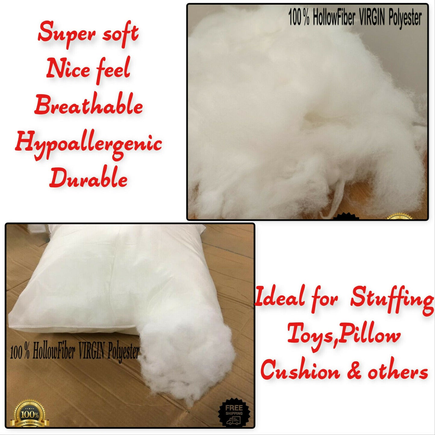 ARLINENS A-Grade Virgin Hollow Fiber Filling - Premium Multipurpose Stuffing for Pillows, Cushions, Teddy Bears, Pet Beds & Crafts