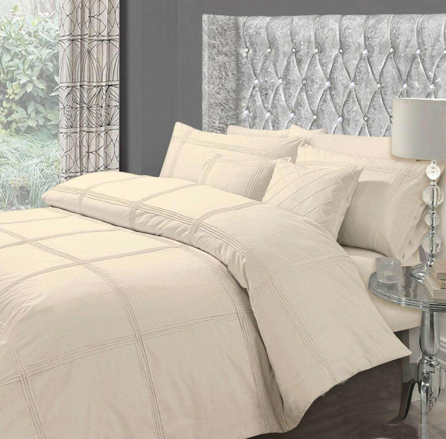 ARLINENS Hamlet Pintuck Pleated Quilt Duvet Cover Bedding Set with Pillowcases All Sizes - Arlinens