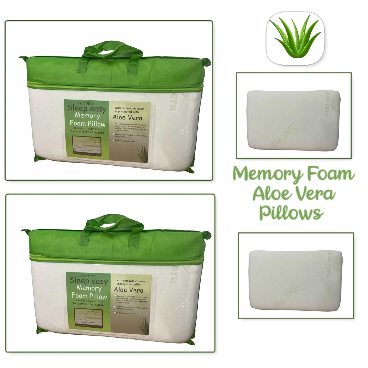 ARLINENS Natural Aloe Vera Memory Foam Pillows Extra Fill Memory Foam For Neck & Body Support (PACK OF 1,2,4) - Arlinens