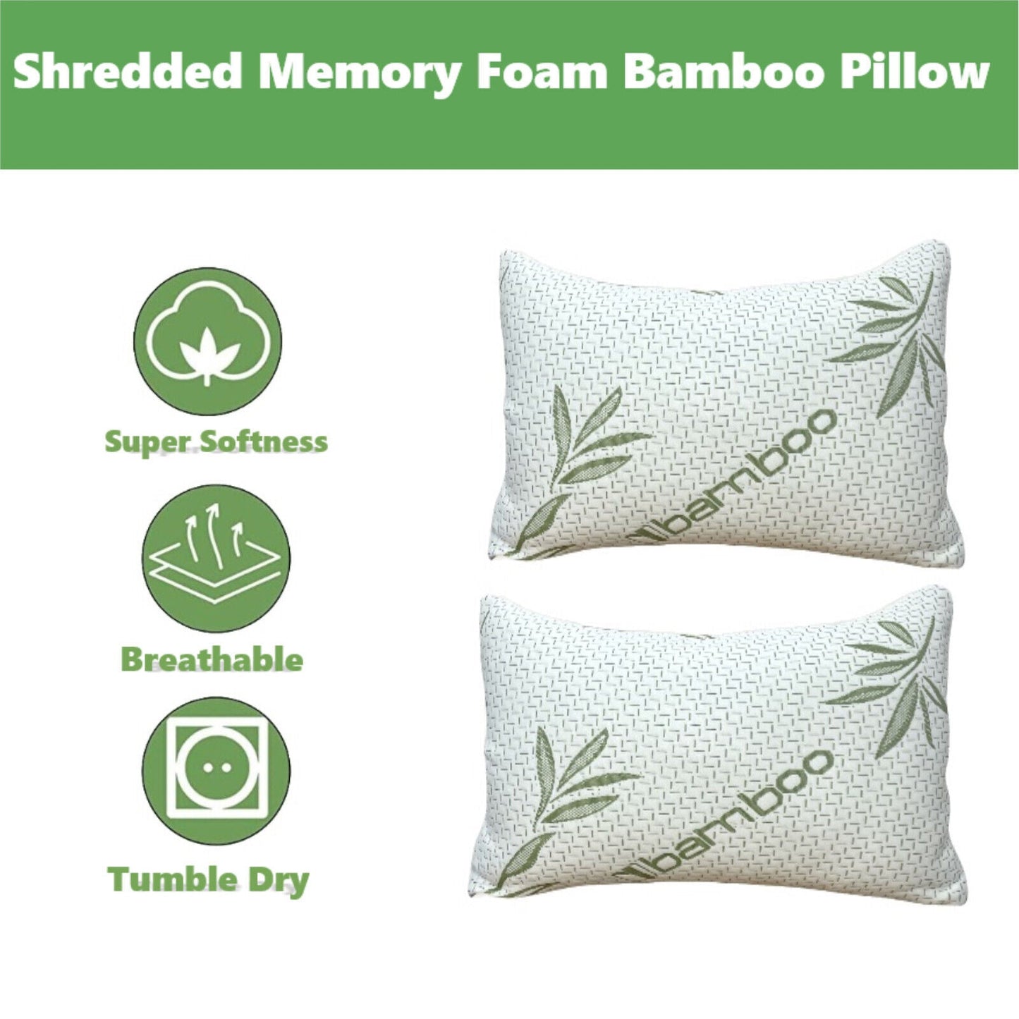 Bamboo Pillow Memory Foam Soft with Removable Cover - Arlinens