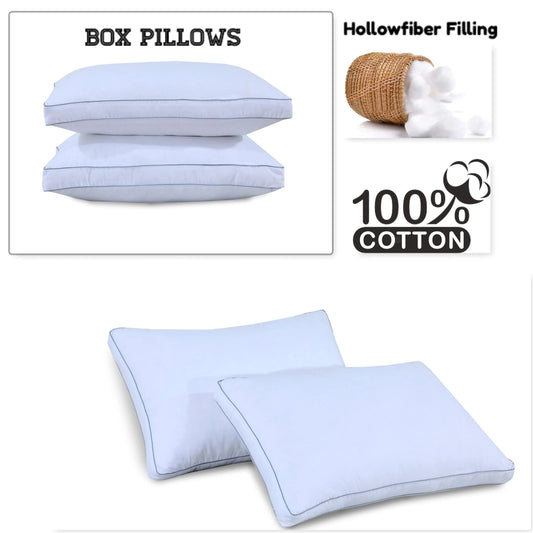 Hollowfibre Box Pillows with Zipped Cotton Cover Gusseted Box Pillows - Arlinens