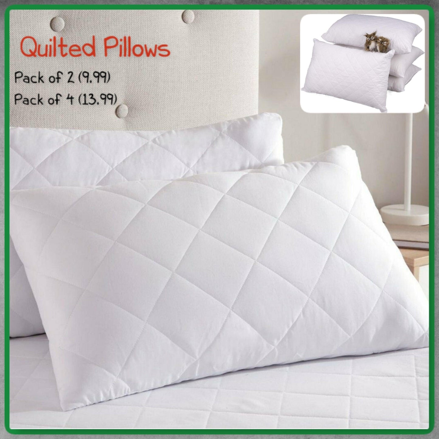 Pack of 2,4 Quilted Pillows Bounce Back Rectangular Shape Extra Fill Pillows 29"x19" - Arlinens