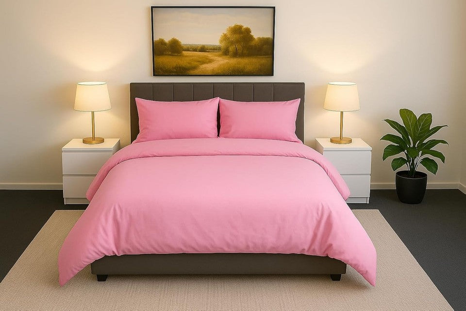 Polycotton Plain Dyed Duvet Cover with Matching Pillowcases Bedding Set All Size