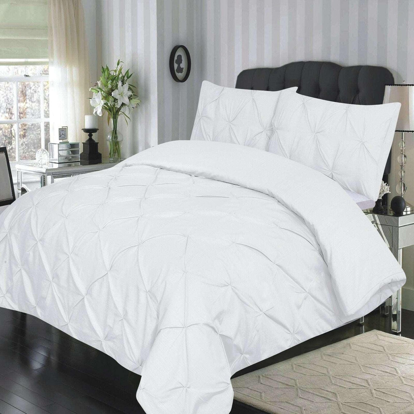 Pintuck Diamond Quilt Duvet Cover Bedding Set with Pillowcase All Sizes 6 Colors - Arlinens