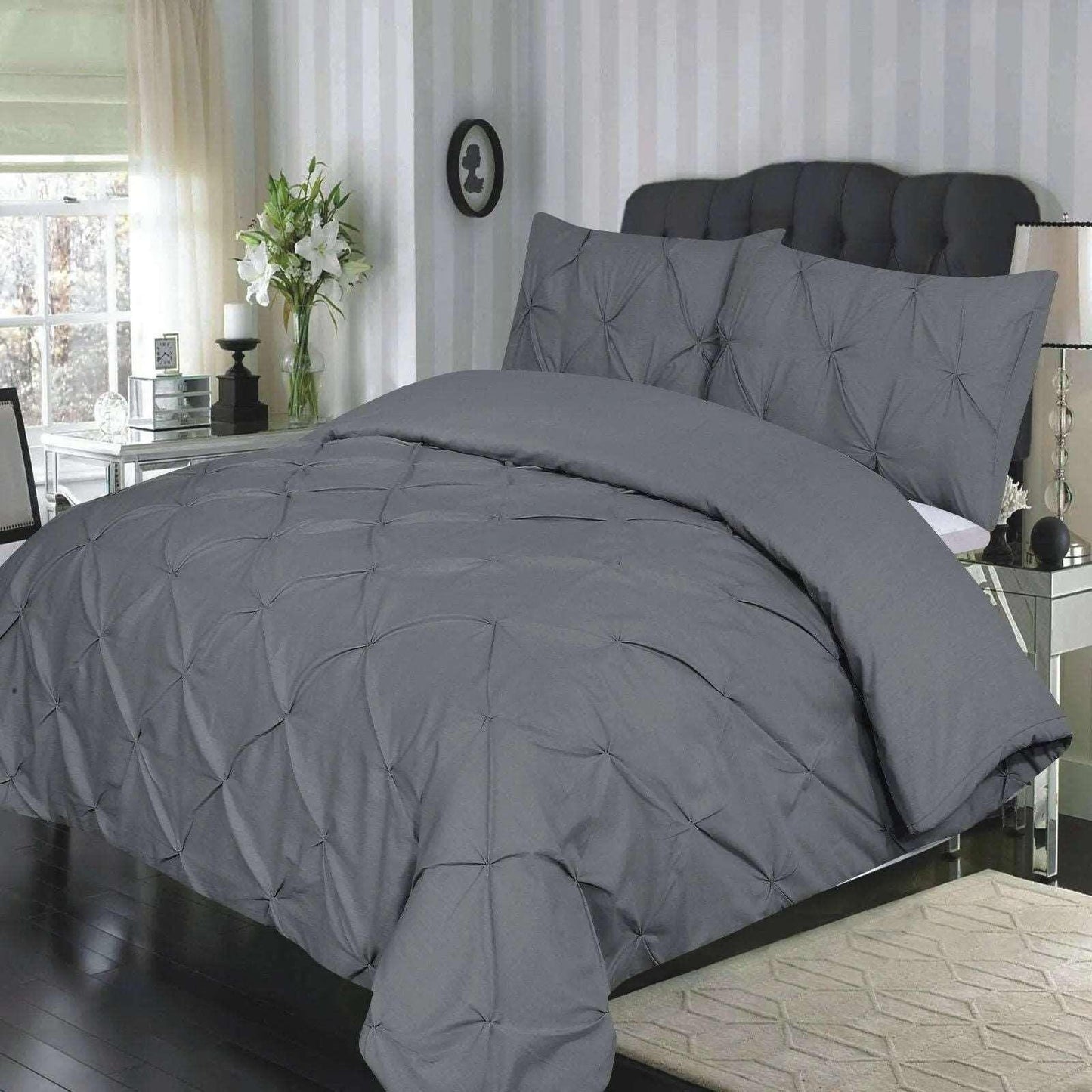 Pintuck Diamond Quilt Duvet Cover Bedding Set with Pillowcase All Sizes 6 Colors - Arlinens