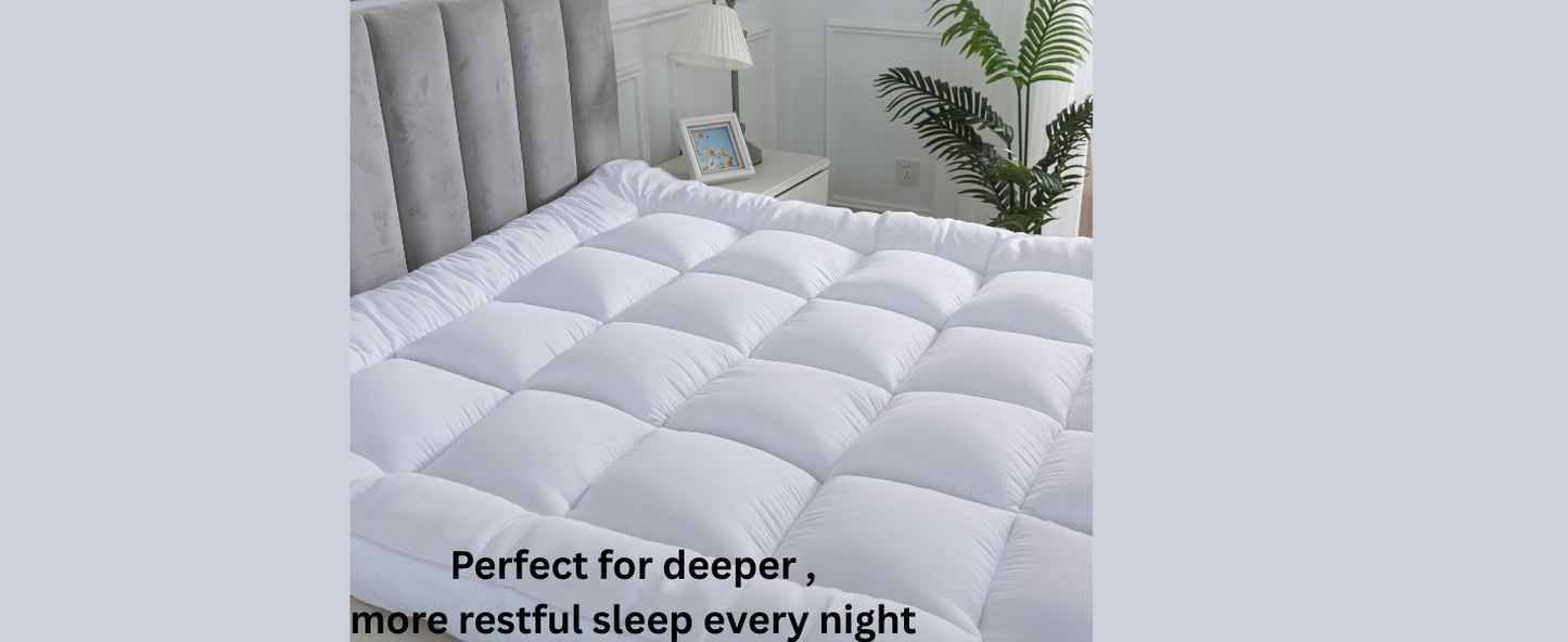 10cm/4'' Deep Microfiber Mattress Topper with Elastic Corner Straps – Available in All Sizes, Hypoallergenic Mattress Protector for Comfort & Support