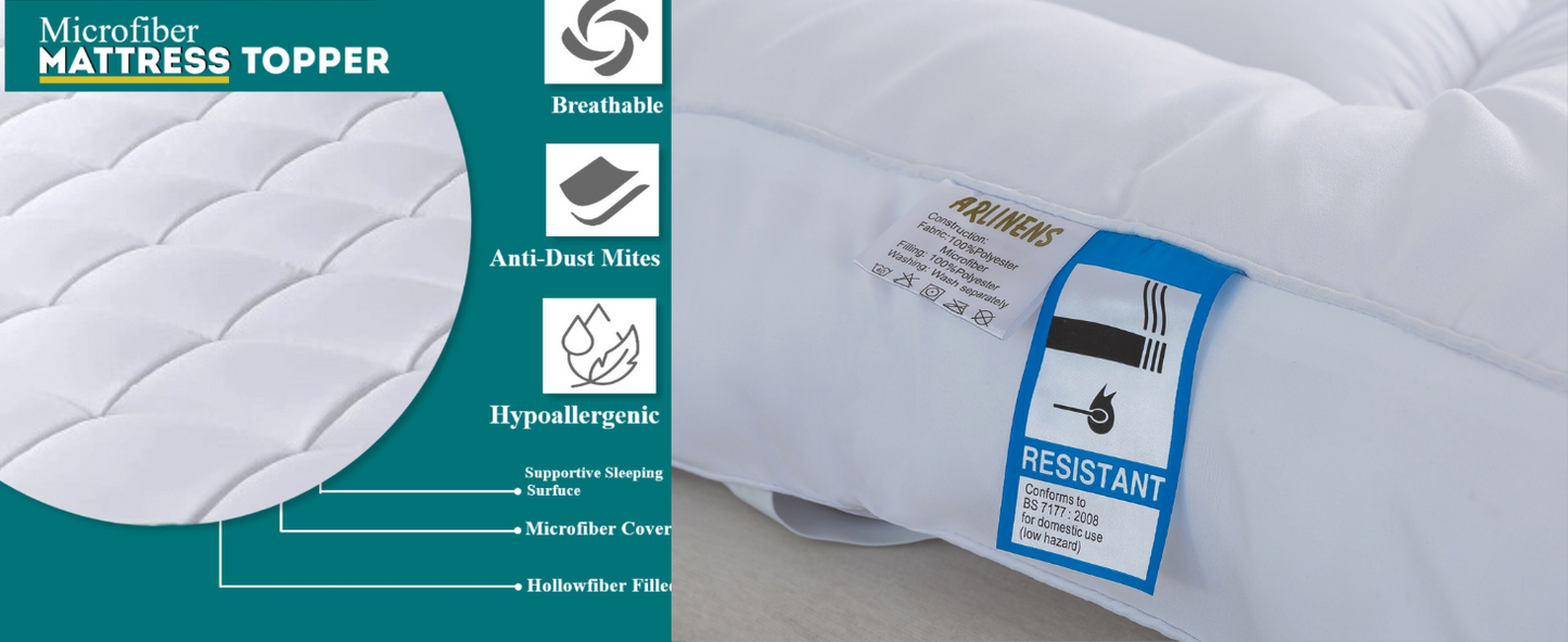 10cm/4'' Deep Microfiber Mattress Topper with Elastic Corner Straps – Available in All Sizes, Hypoallergenic Mattress Protector for Comfort & Support