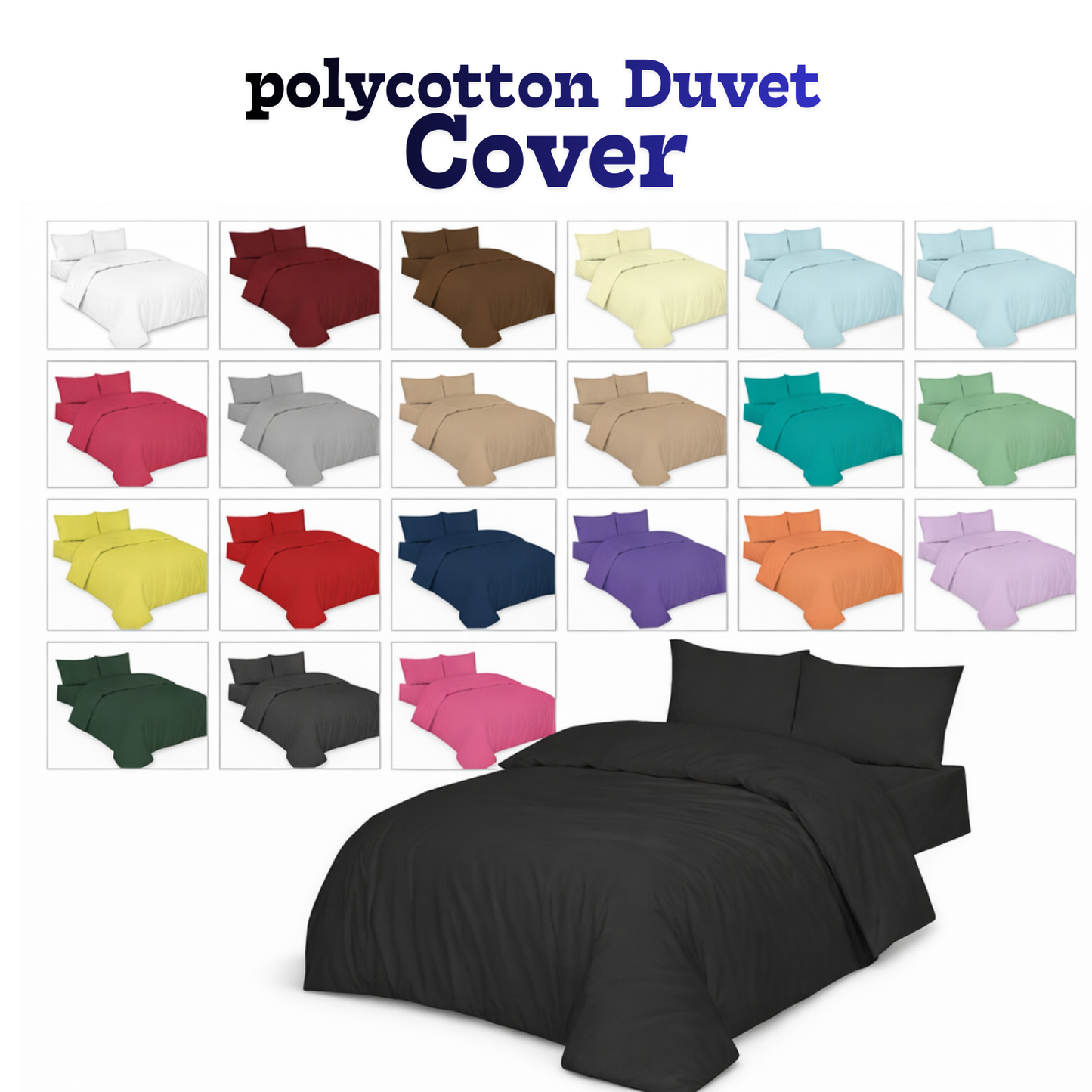 Polycotton Plain Dyed Duvet Cover with Matching Pillowcases Bedding Set All Size