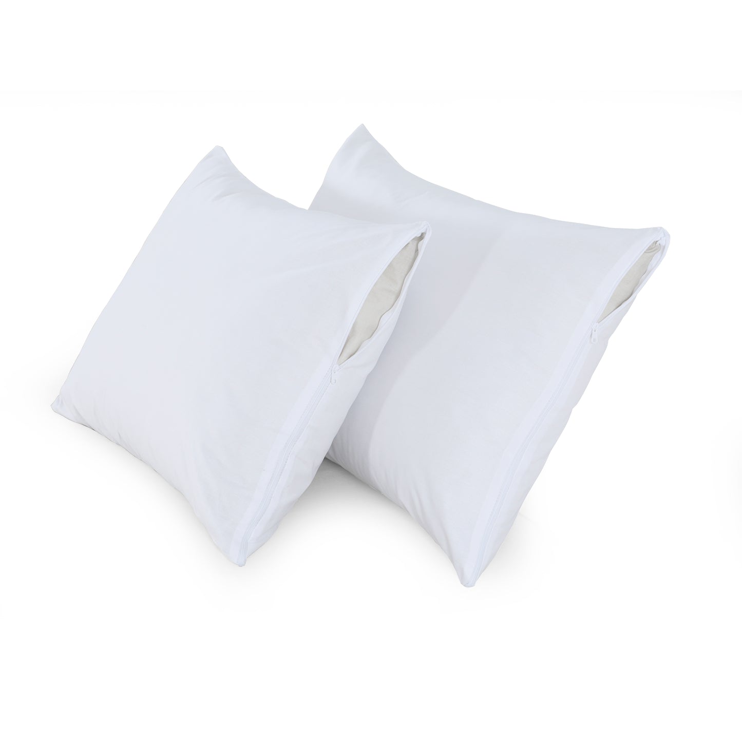 Pair of Pillow Protector Zipped Cotton Cover Washable Anti-Allergenic White Protector