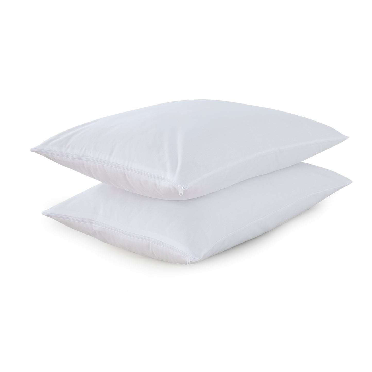 Pair of Pillow Protector Zipped Cotton Cover Washable Anti-Allergenic White Protector