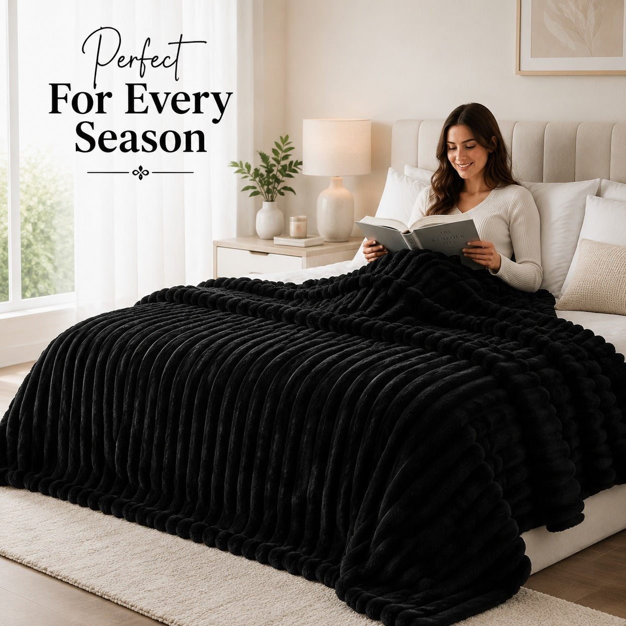 Fluffy Ribbed Fleece Blanket 350GSM Reversible Cosy Bed Throw Multiple Sizes