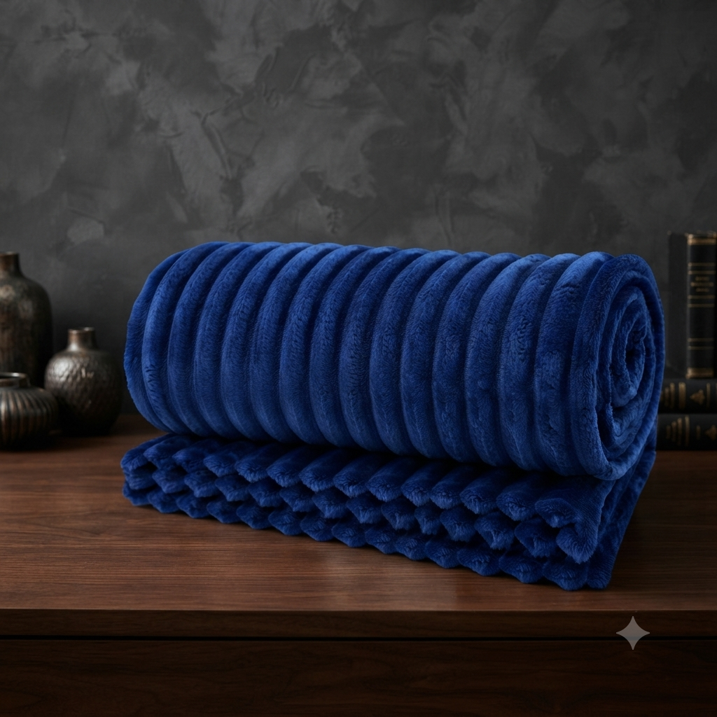 Fluffy Ribbed Fleece Blanket 350GSM Reversible Cosy Bed Throw Multiple Sizes