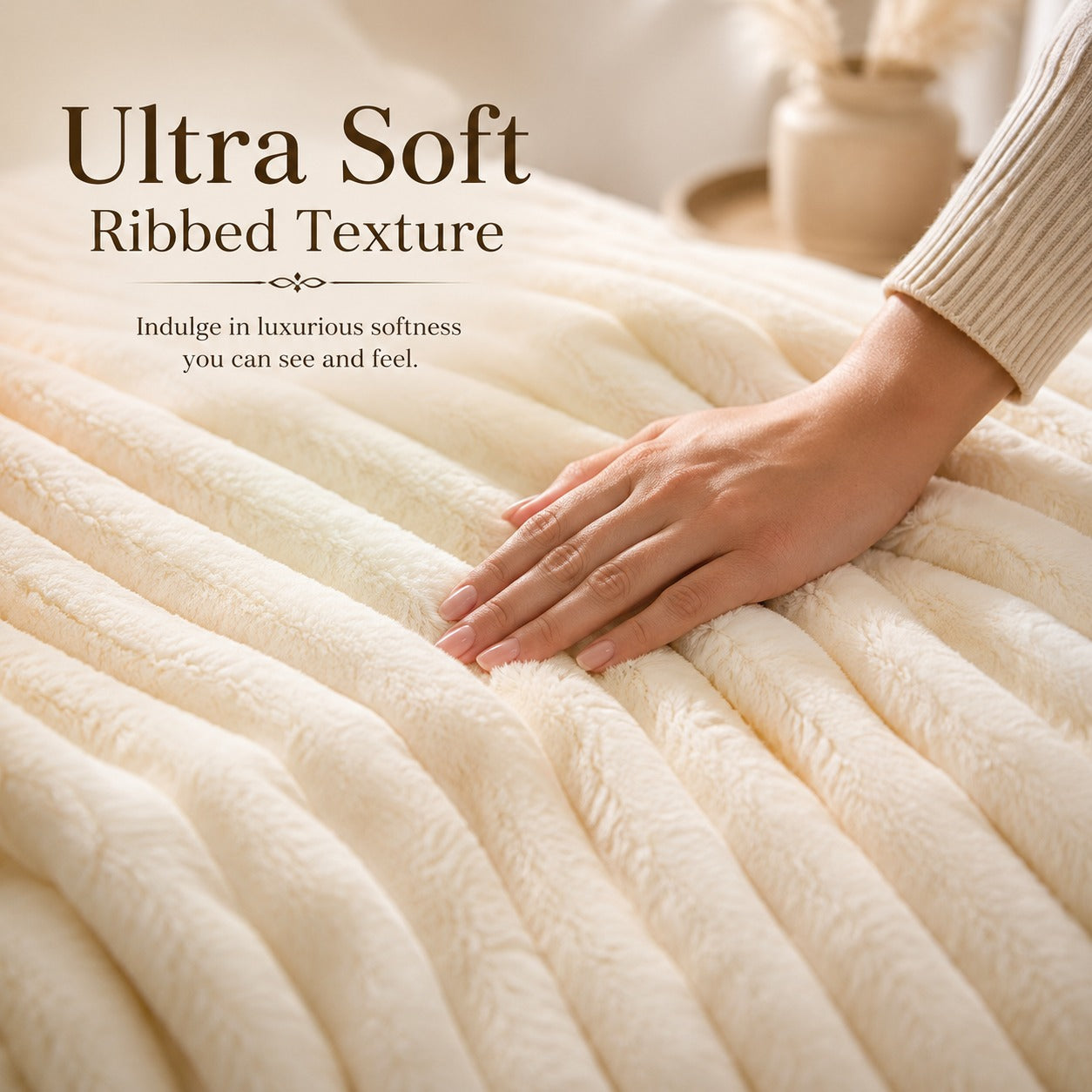 Fluffy Ribbed Fleece Blanket 350GSM Reversible Cosy Bed Throw Multiple Sizes