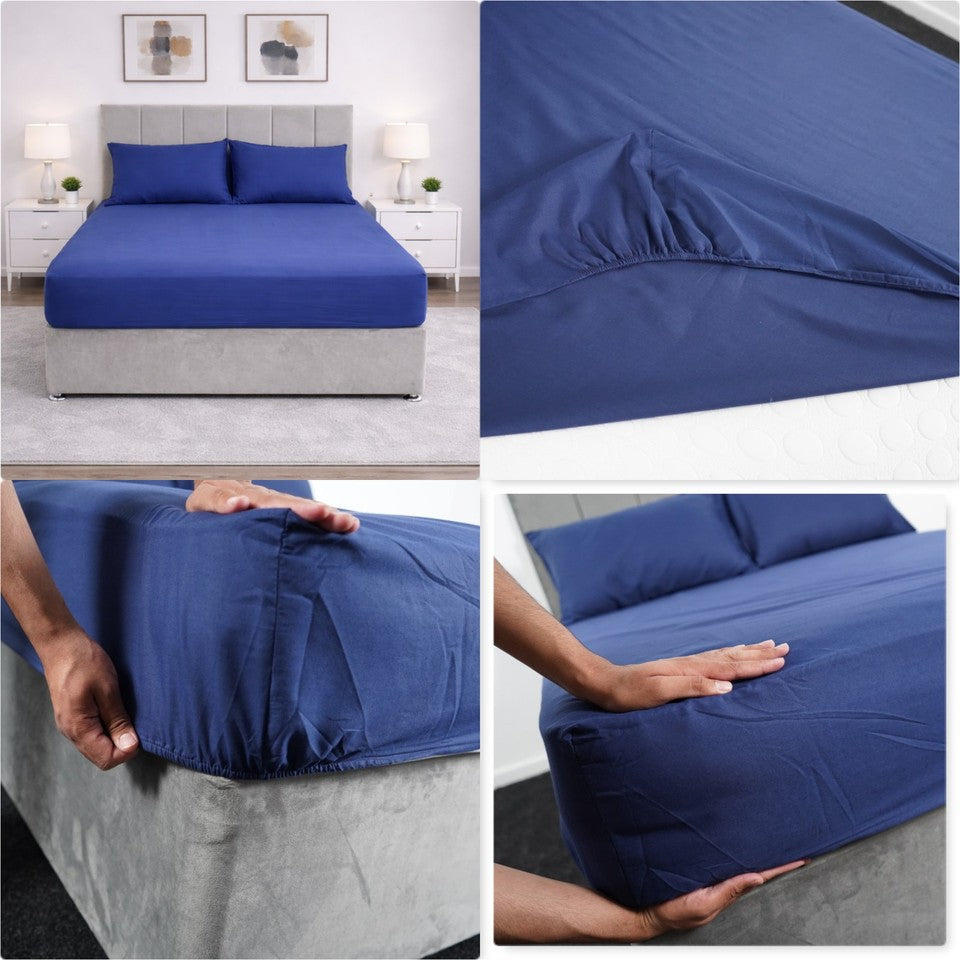 Plain Dyed Polycotton Fitted Sheets Single Double King Super King Pillowcases