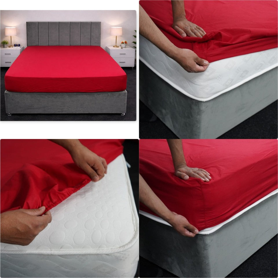 Plain Dyed Polycotton Fitted Sheets Single Double King Super King Pillowcases