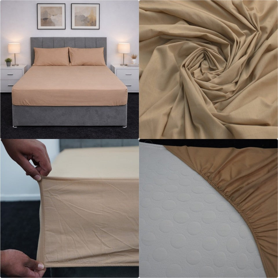 Plain Dyed Polycotton Fitted Sheets Single Double King Super King Pillowcases