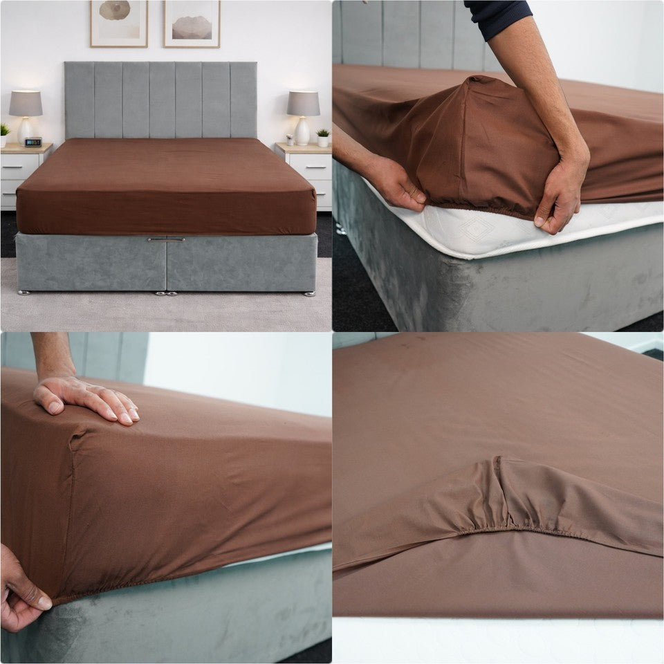 Plain Dyed Polycotton Fitted Sheets Single Double King Super King Pillowcases