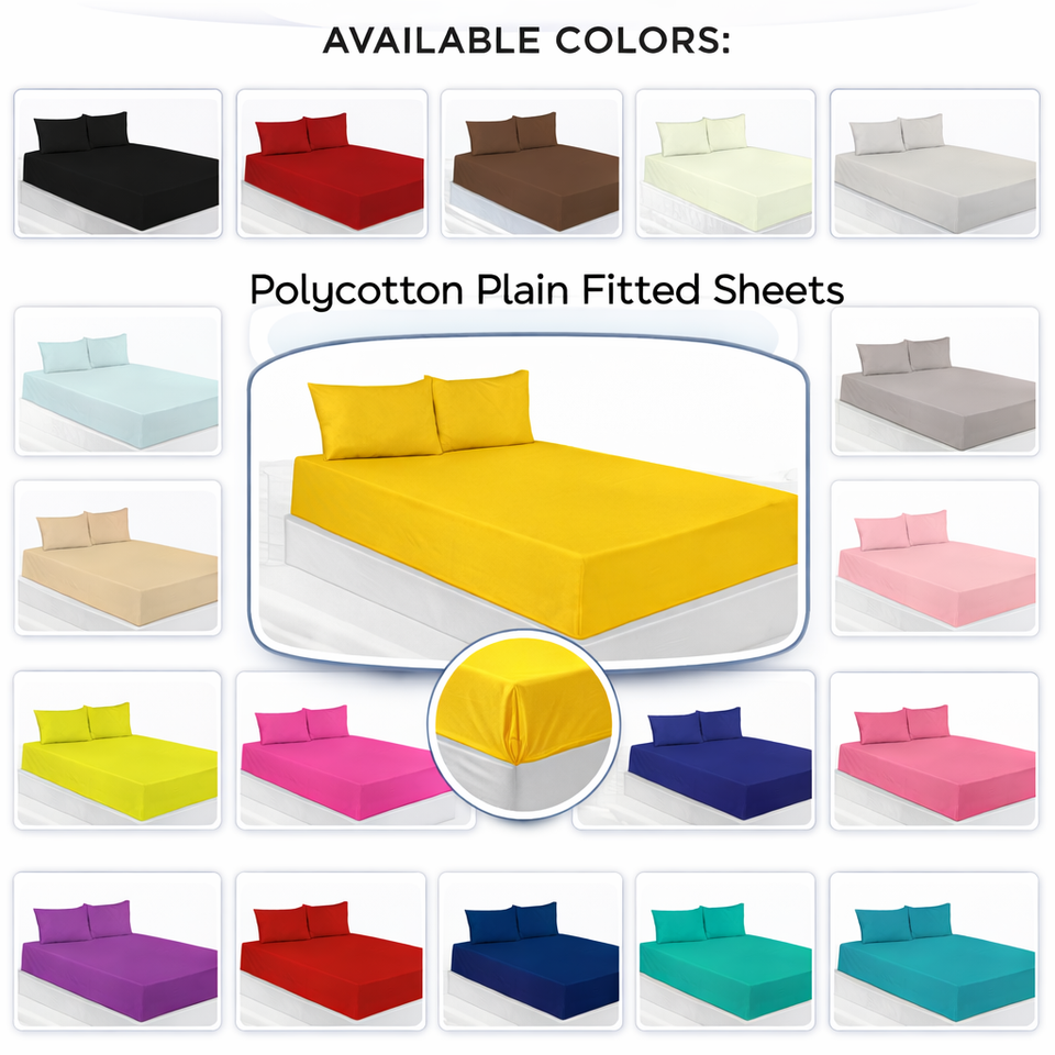 Plain Dyed Polycotton Fitted Sheets Single Double King Super King Pillowcases