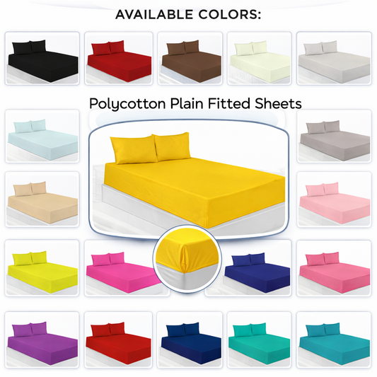 Plain Dyed Polycotton Fitted Sheets Single Double King Super King Pillowcases