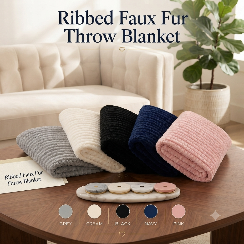 Fluffy Ribbed Fleece Blanket 350GSM Reversible Cosy Bed Throw Multiple Sizes