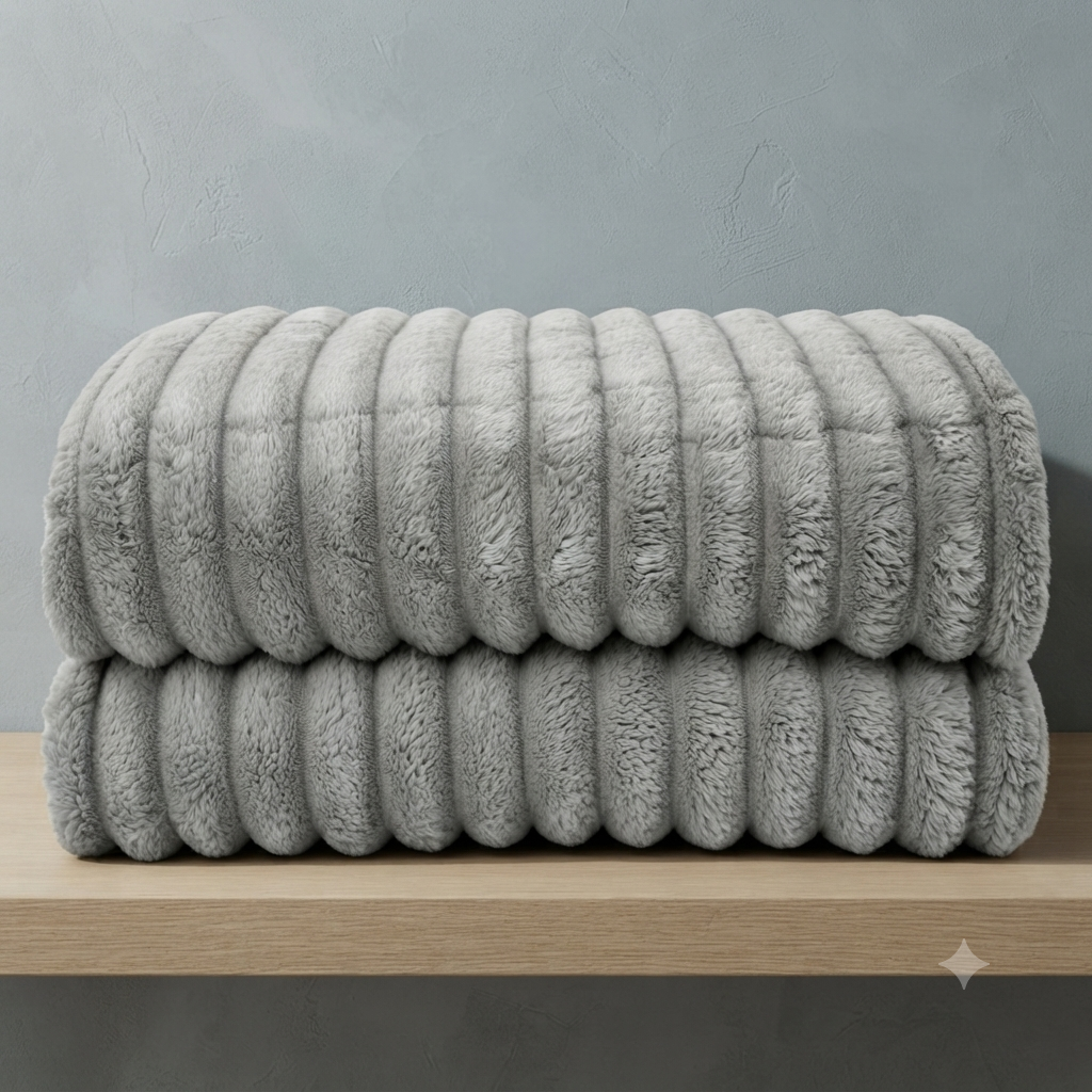 Fluffy Ribbed Fleece Blanket 350GSM Reversible Cosy Bed Throw Multiple Sizes