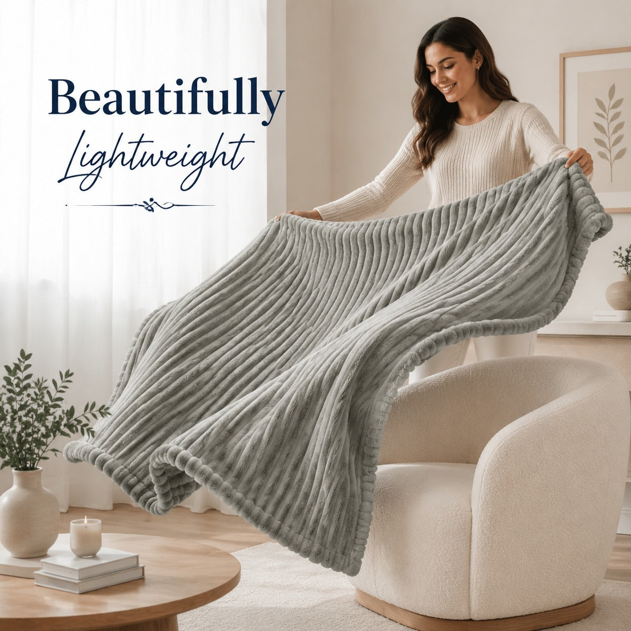 Fluffy Ribbed Fleece Blanket 350GSM Reversible Cosy Bed Throw Multiple Sizes