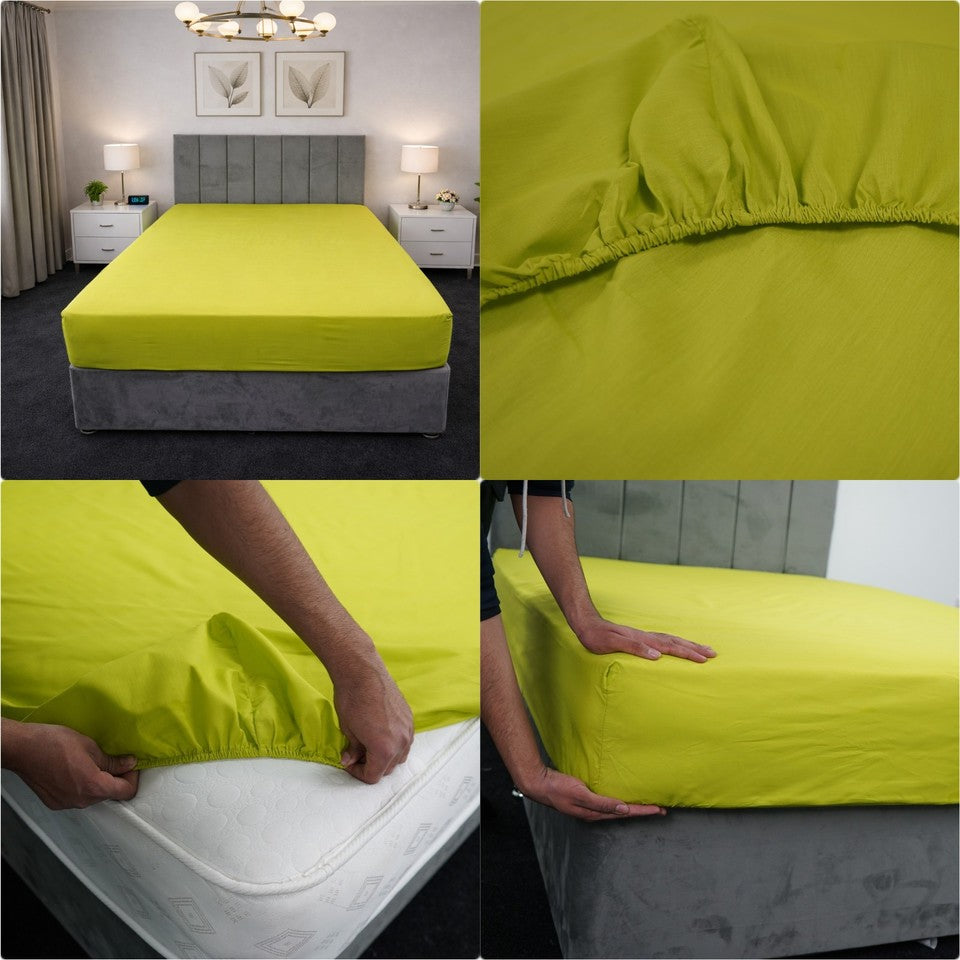 Plain Dyed Polycotton Fitted Sheets Single Double King Super King Pillowcases