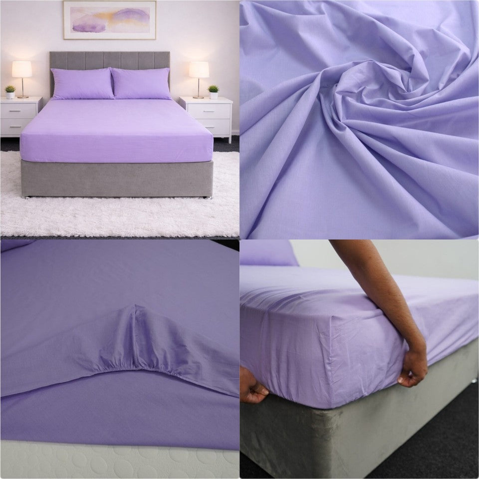 Plain Dyed Polycotton Fitted Sheets Single Double King Super King Pillowcases