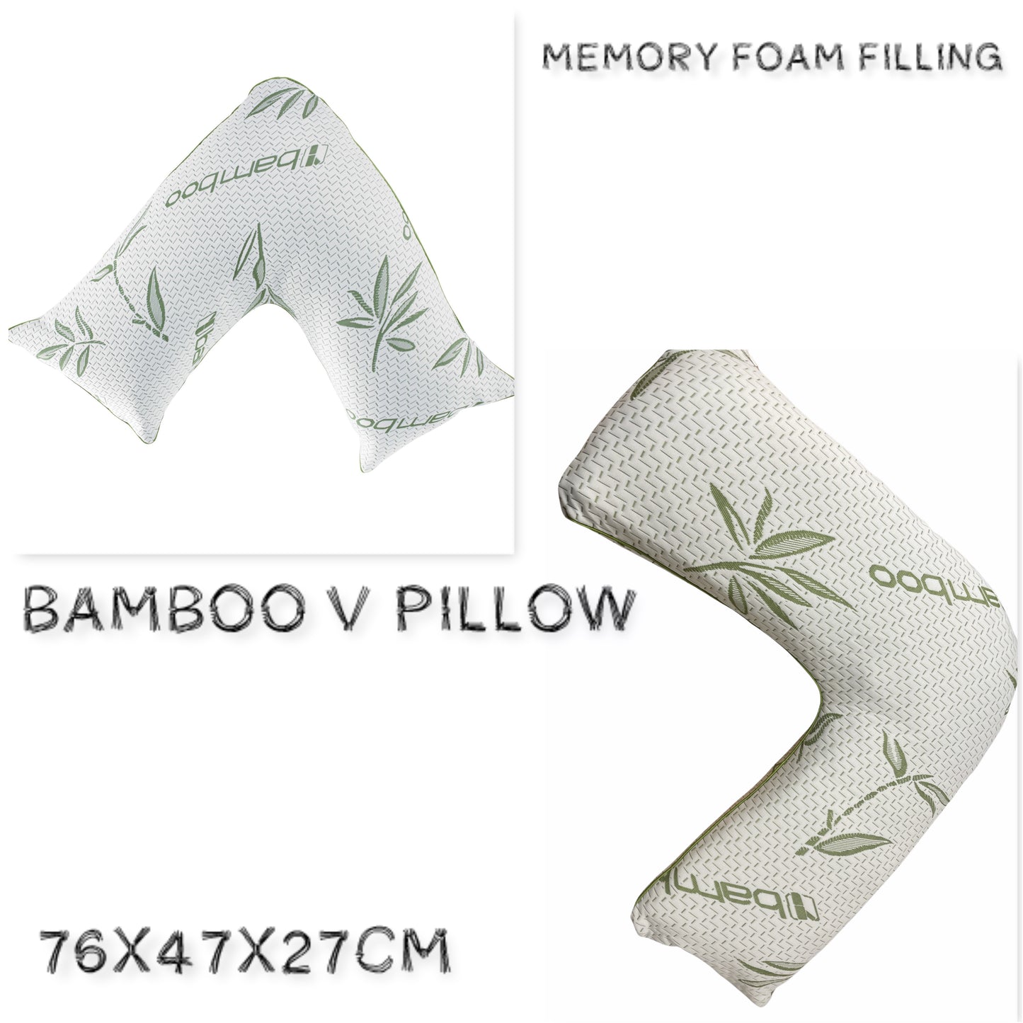 Luxury V-shaped Bamboo Pillow, Shredded Memory Foam Pillow With Removable cover