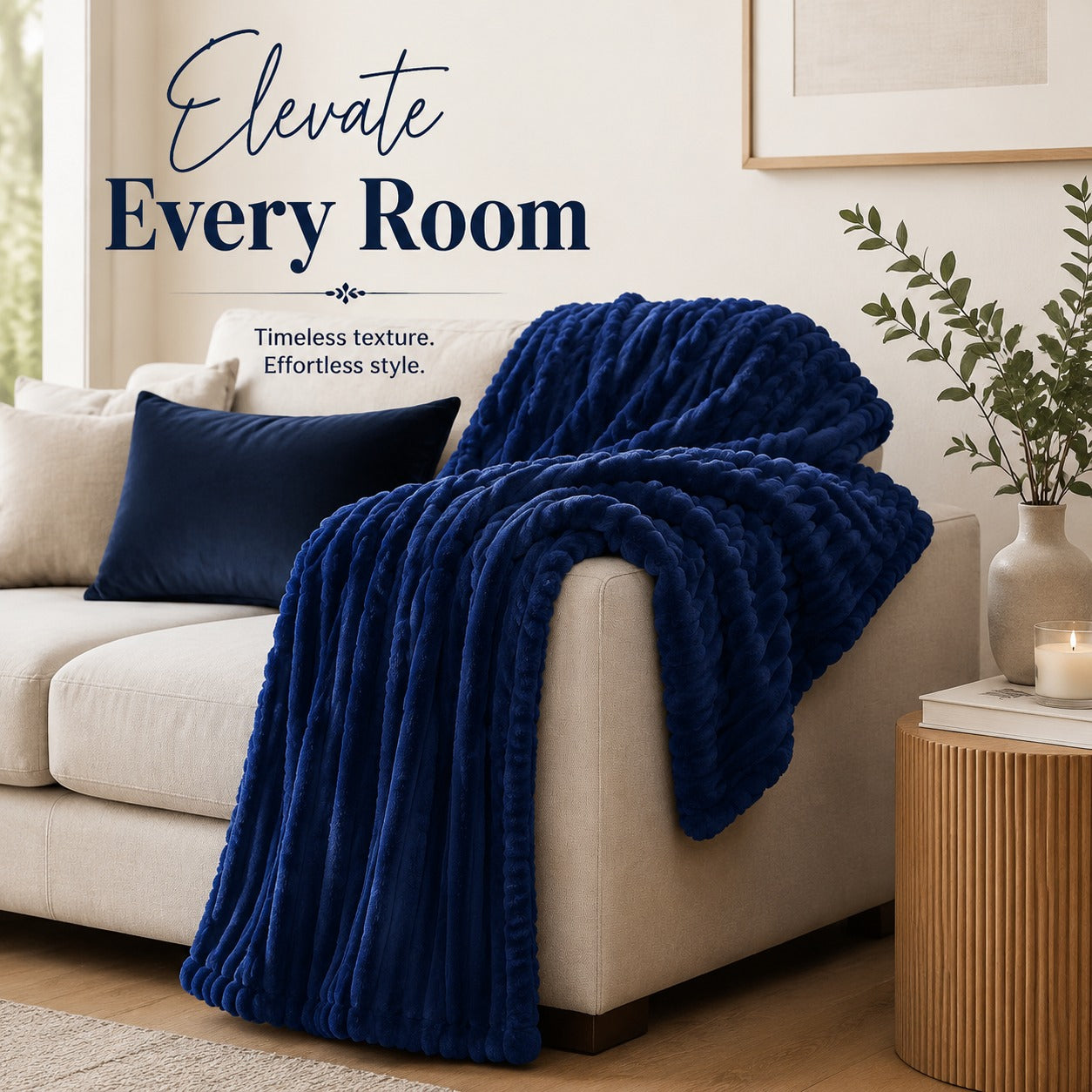 Fluffy Ribbed Fleece Blanket 350GSM Reversible Cosy Bed Throw Multiple Sizes