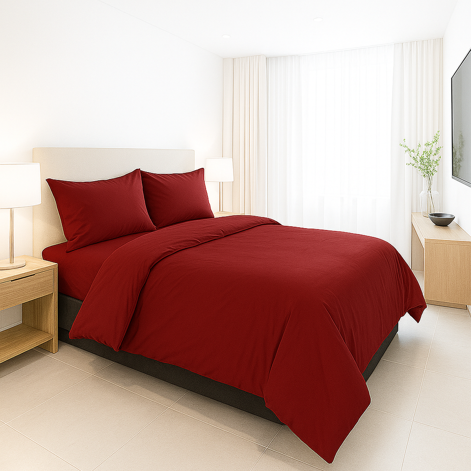 Polycotton Plain Dyed Duvet Cover with Matching Pillowcases Bedding Set All Size