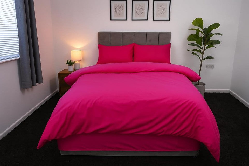 Polycotton Plain Dyed Duvet Cover with Matching Pillowcases Bedding Set All Size