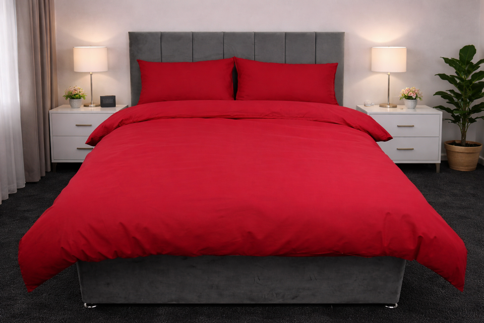 Polycotton Plain Dyed Duvet Cover with Matching Pillowcases Bedding Set All Size