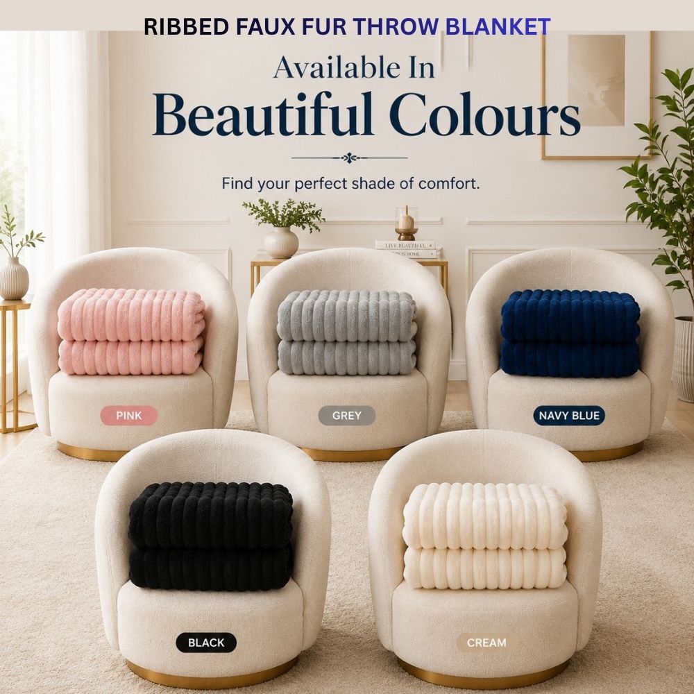 Fluffy Ribbed Fleece Blanket 350GSM Reversible Cosy Bed Throw Multiple Sizes