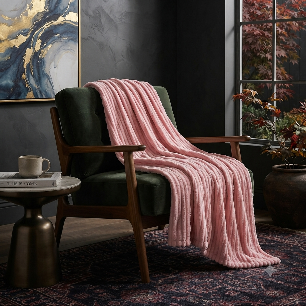 Fluffy Ribbed Fleece Blanket 350GSM Reversible Cosy Bed Throw Multiple Sizes