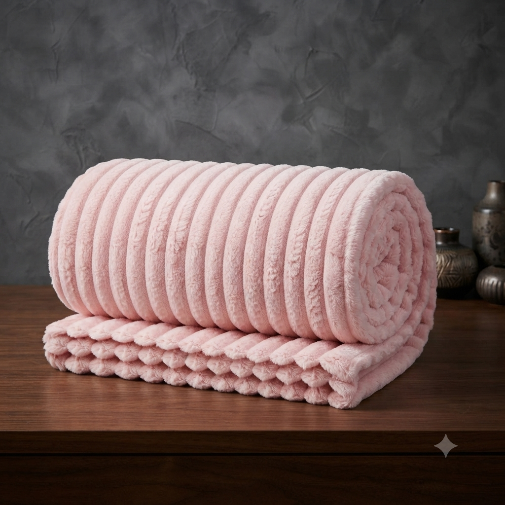 Fluffy Ribbed Fleece Blanket 350GSM Reversible Cosy Bed Throw Multiple Sizes