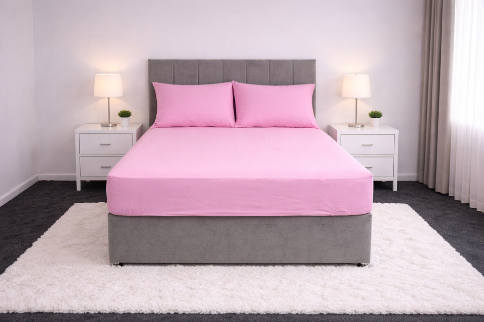 Plain Dyed Polycotton Fitted Sheets Single Double King Super King Pillowcases