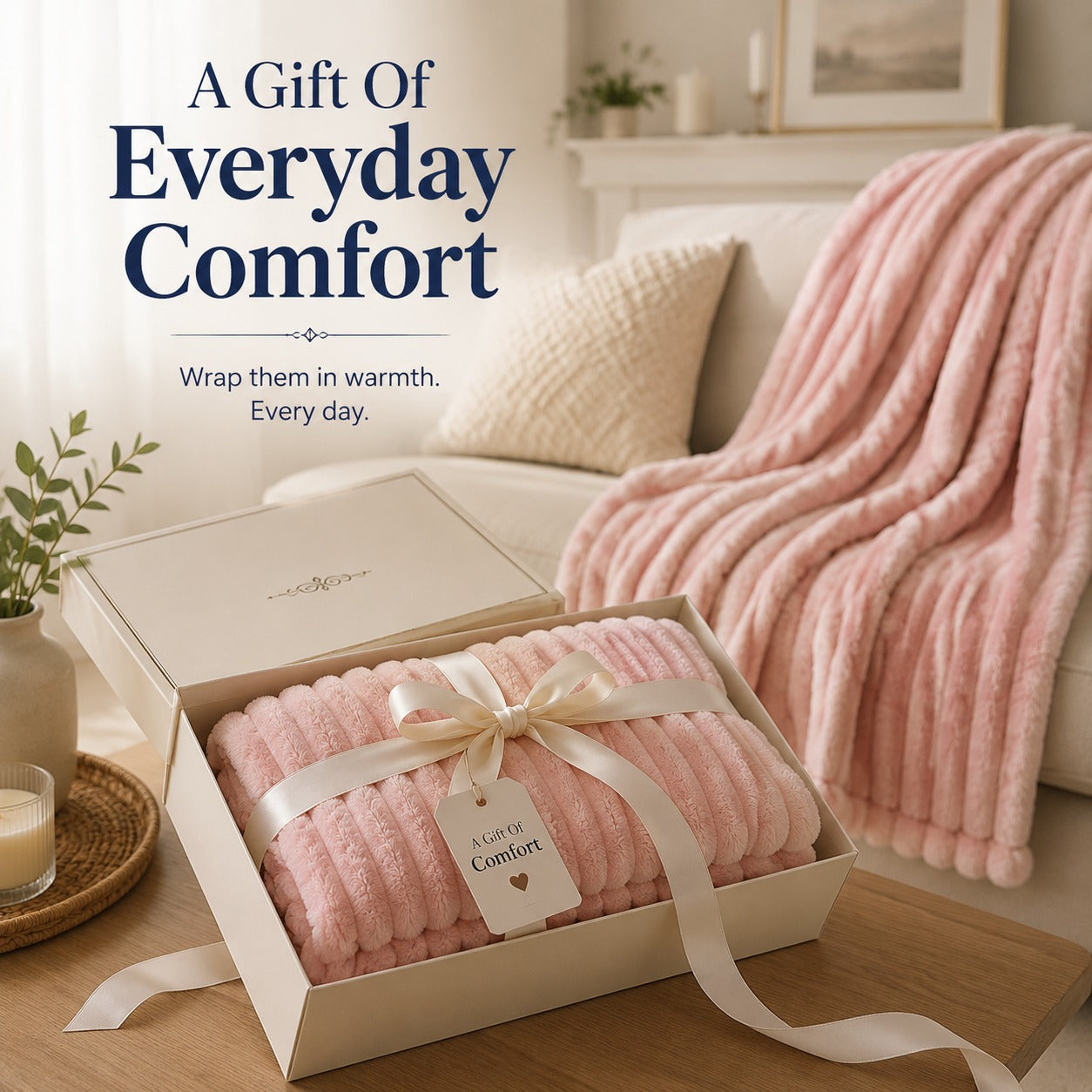 Fluffy Ribbed Fleece Blanket 350GSM Reversible Cosy Bed Throw Multiple Sizes