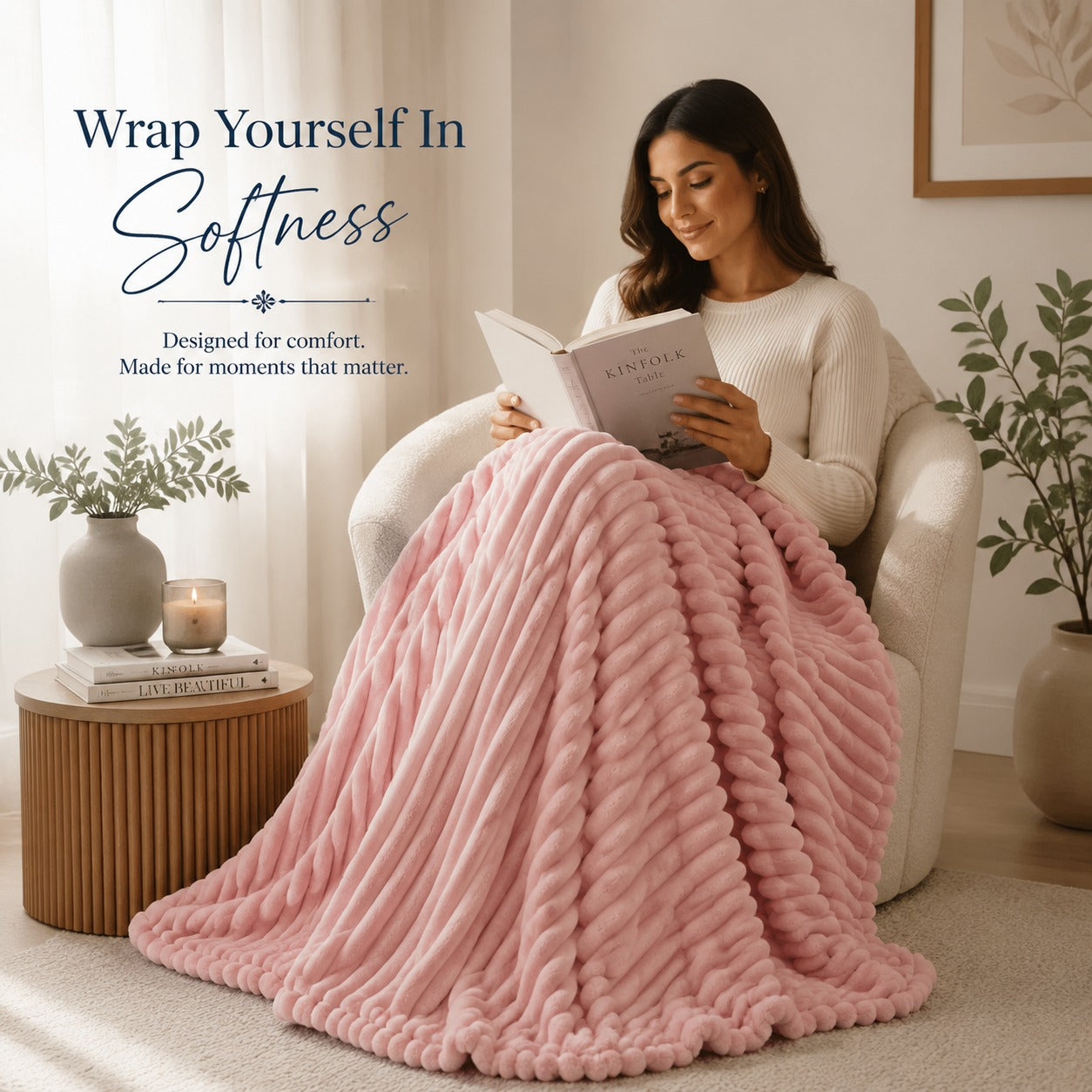 Fluffy Ribbed Fleece Blanket 350GSM Reversible Cosy Bed Throw Multiple Sizes