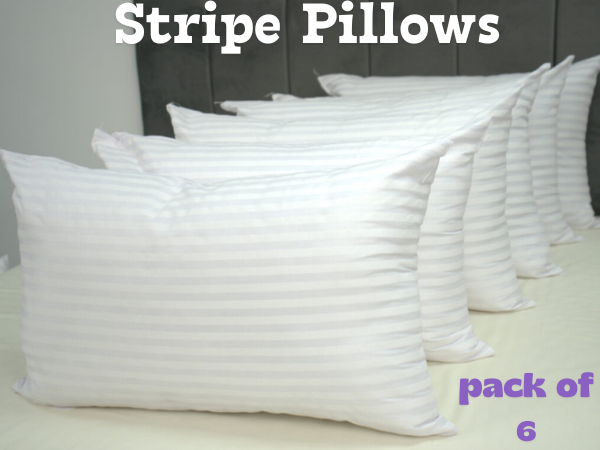 Hotel Quality Hollow Fiber Stripes Pillows - Bounce Back Support, Pack of 2, 4, 6, 8, Soft & Comfortable