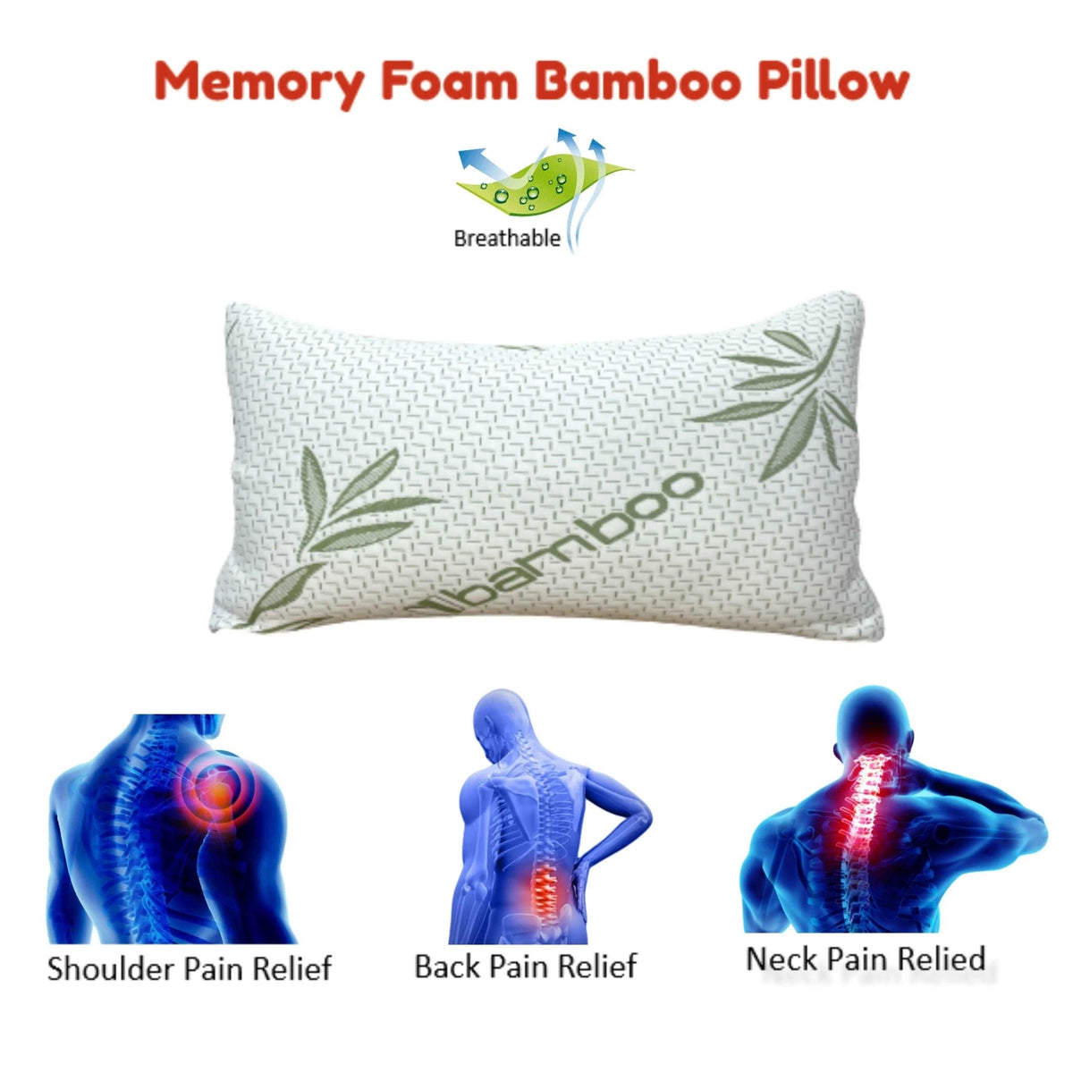 Bamboo Pillow Memory Foam Soft with Removable Cover - Arlinens