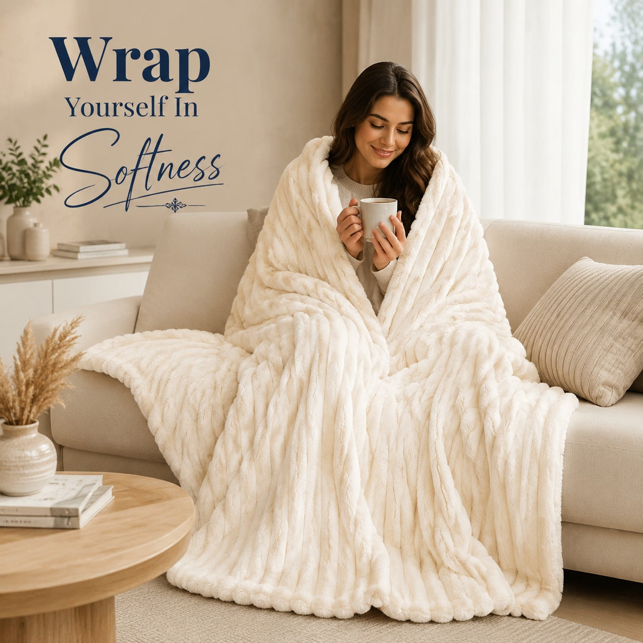 Fluffy Ribbed Fleece Blanket 350GSM Reversible Cosy Bed Throw Multiple Sizes