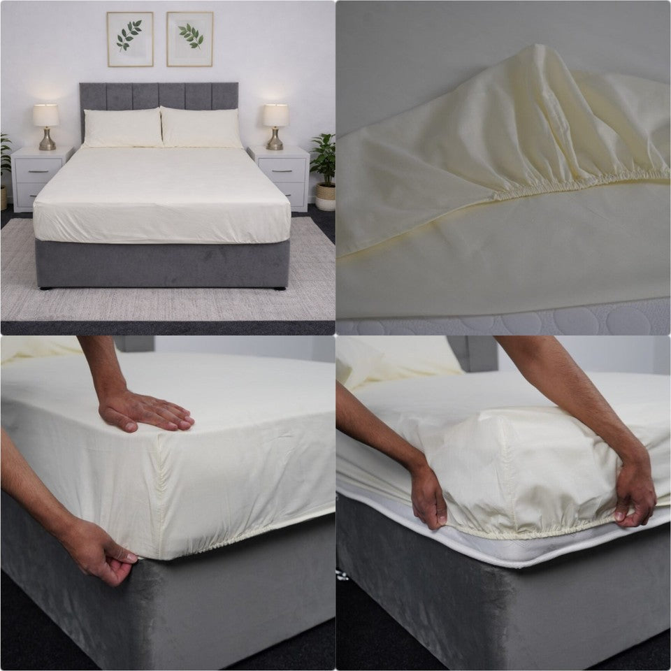 Plain Dyed Polycotton Fitted Sheets Single Double King Super King Pillowcases