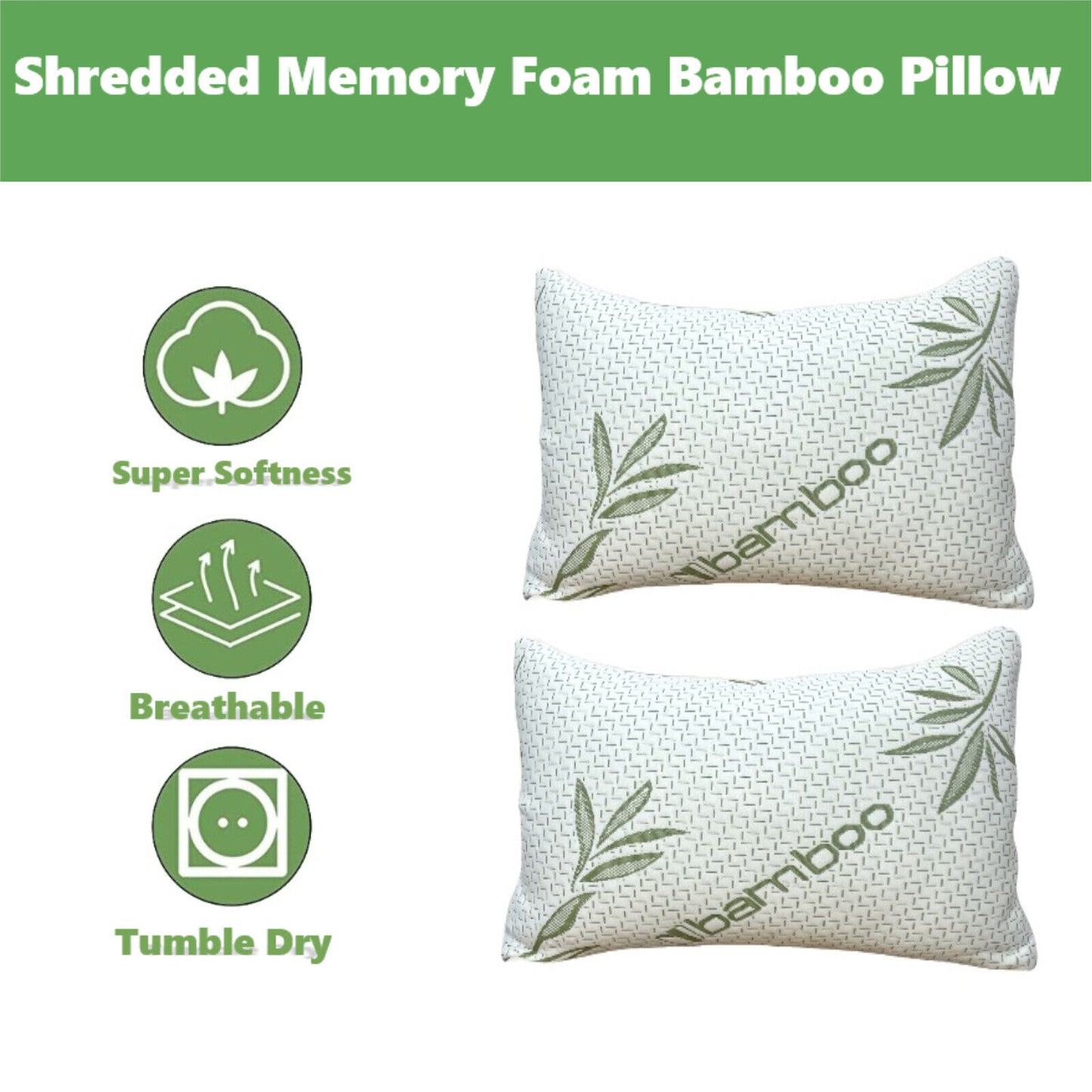 Bamboo Pillow Memory Foam Soft with Removable Cover