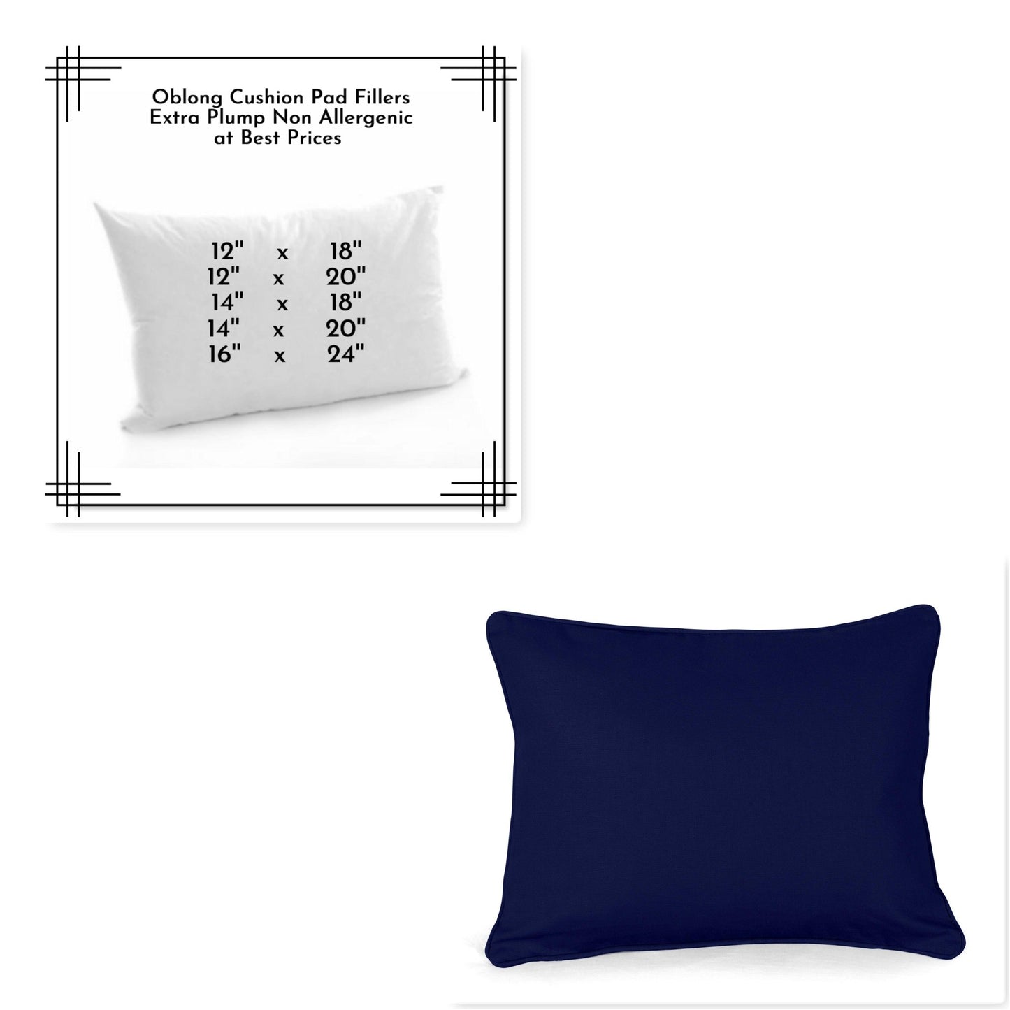 Oblong Rectangular Hollowfiber Cushion Pads Insert Fillers With FREE Cushion Cover - Arlinens