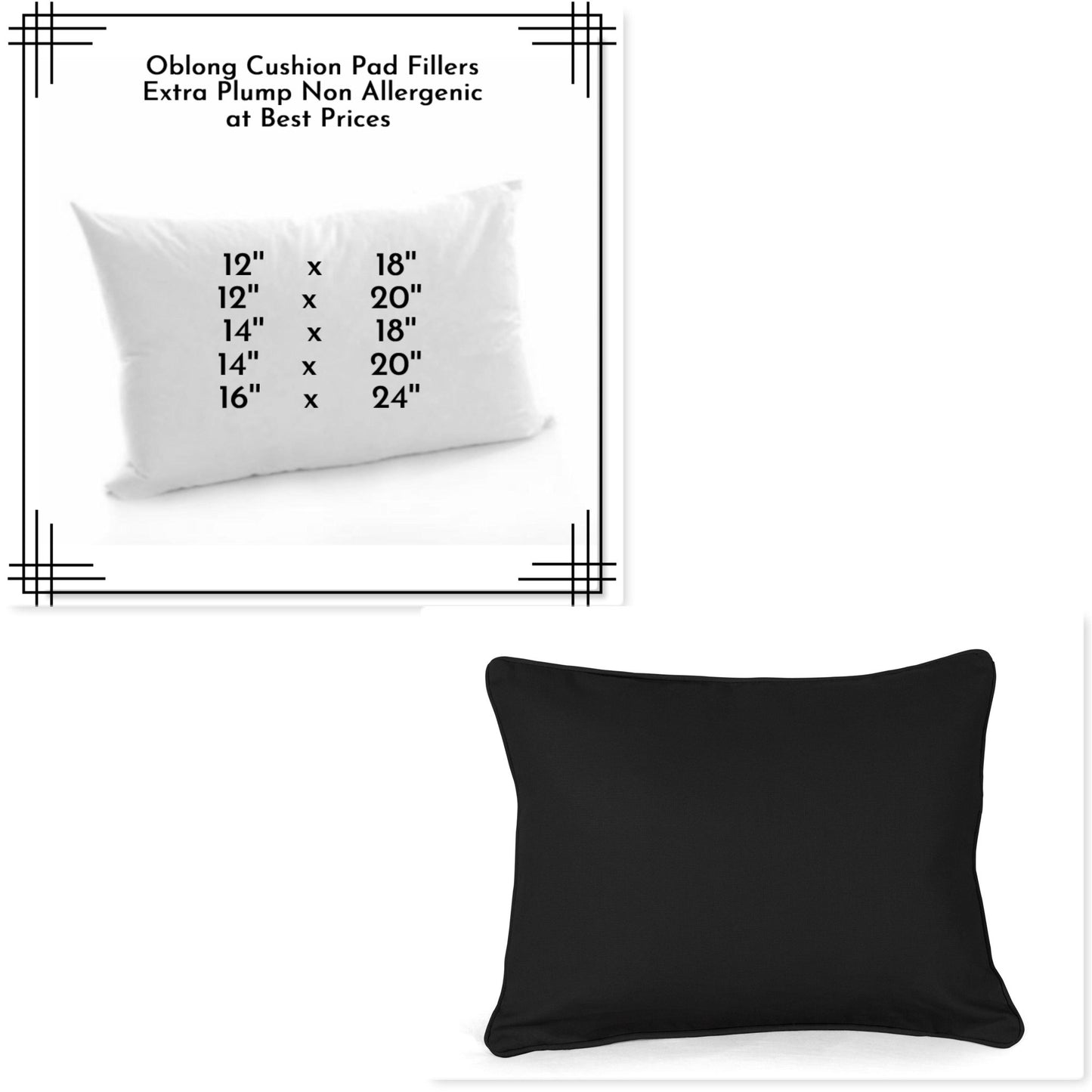 Oblong Rectangular Hollowfiber Cushion Pads Insert Fillers With FREE Cushion Cover - Arlinens